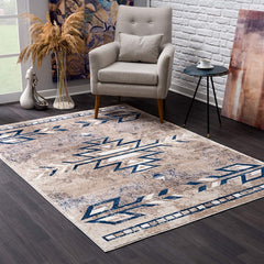 2’ x 8’ Beige and Blue Boho Chic Runner Rug