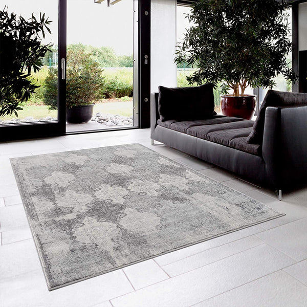 2’ x 12’ Gray Distressed Trellis Pattern Runner Rug