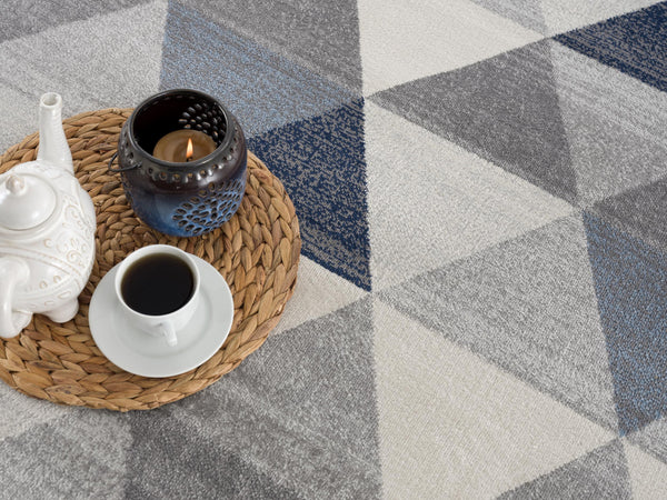 2’ x 15’ Navy Blue Geometric Diamond Runner Rug