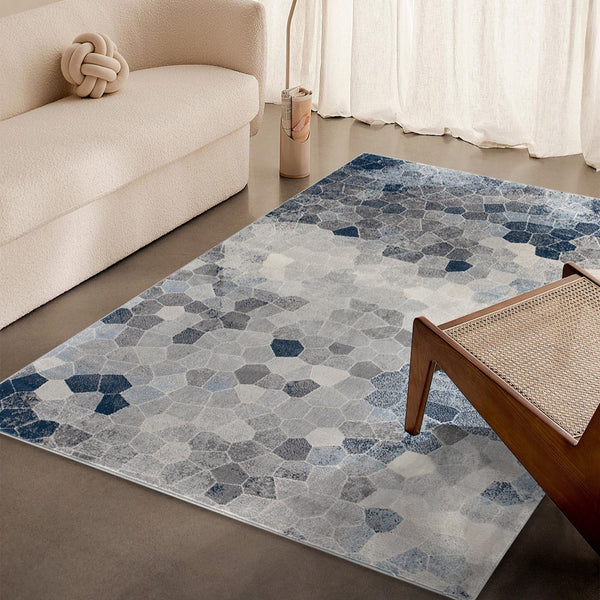 8’ x 11’ Navy Blue Cobblestone Pattern Area Rug