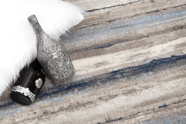 2’ x 10’ Blue and Beige Distressed Stripes Runner Rug