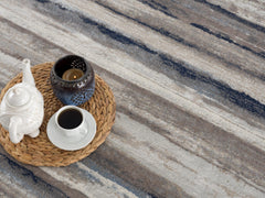 2’ x 10’ Blue and Beige Distressed Stripes Runner Rug