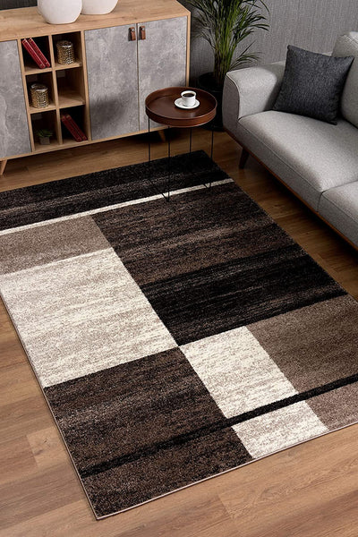 5’ Round Brown and Beige Abstract Blocks Area Rug