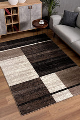 5’ Round Brown and Beige Abstract Blocks Area Rug