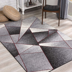 5’ Round Gray and Red Prism Pattern Area Rug