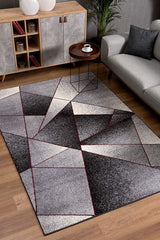 5’ Round Gray and Red Prism Pattern Area Rug