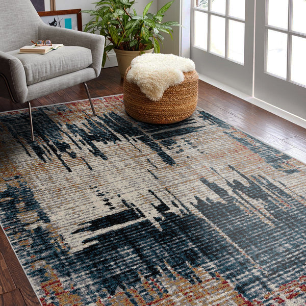 5’ x 8’ Blue and Red Mod Distressed Area Rug