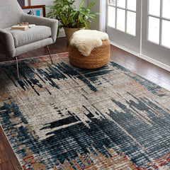 5’ x 8’ Blue and Red Mod Distressed Area Rug