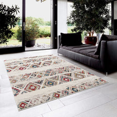 2’ x 5’ Cream Abstract Geo Diamonds Area Rug