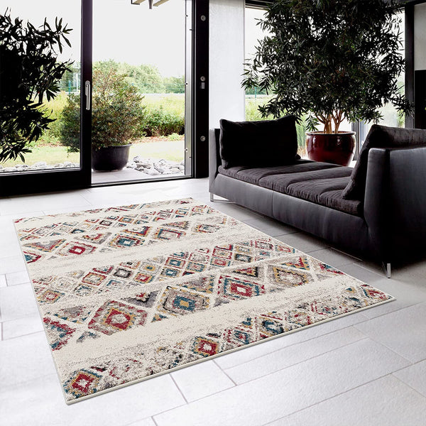 2’ x 6’ Cream Abstract Geo Diamonds Area Rug