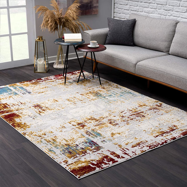 2’ x 65’ Abstract Beige and Gold Modern Runner Rug