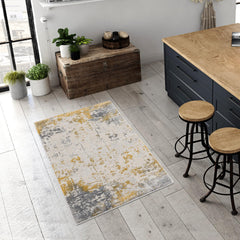 2’ x 4’ Gold and Gray Abstract Area Rug