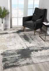 2’ x 5’ Cream and Gray Abstract Patches Area Rug