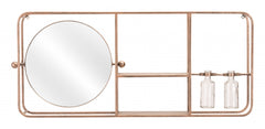 Gold Horizontal Shelf with Round Mirror