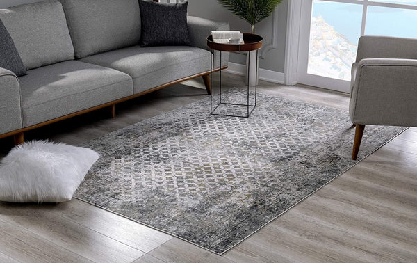 2’ x 6’ Gray and Ivory Distressed Area Rug