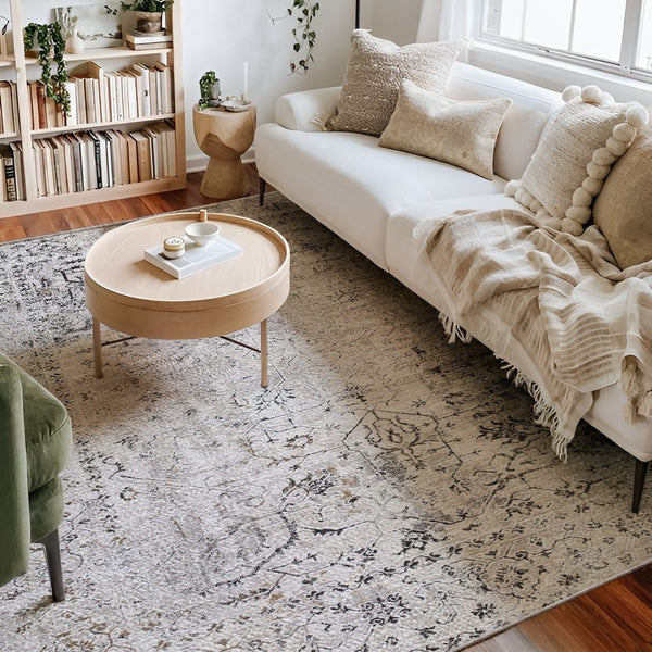 4’ x 6’ Gray Distressed Ornate Area Rug