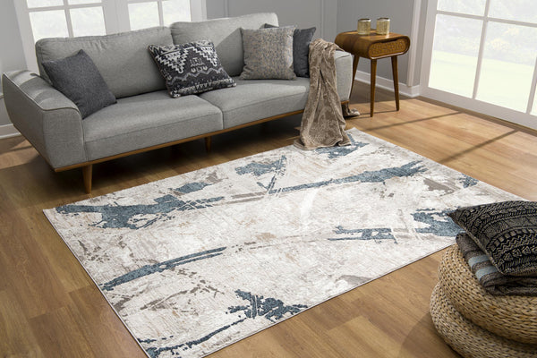 4’ x 6’ Navy and Ivory Abstract Distressed Area Rug
