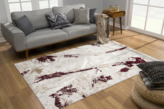 8’ x 11’ Red and Ivory Modern Distressed Area Rug