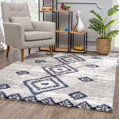 7’ x 9’ Gray and Navy Boho Chic Area Rug
