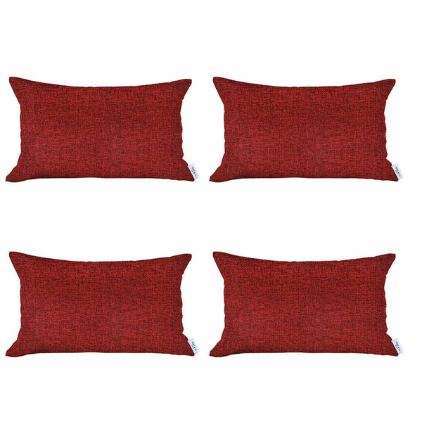 Set of 4 Red Jacquard Lumbar Pillow Covers