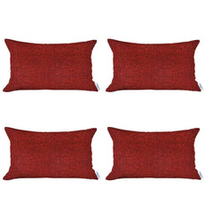 Set of 4 Red Jacquard Lumbar Pillow Covers