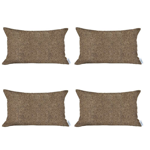 Set of 4 Tan Jacquard Lumbar Pillow Covers