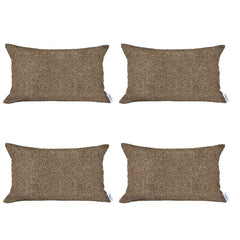Set of 4 Tan Jacquard Lumbar Pillow Covers