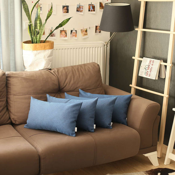 Set of 4 Blue Jacquard Lumbar Pillow Covers