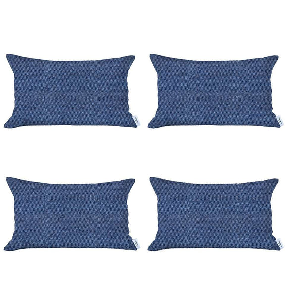 Set of 4 Blue Jacquard Lumbar Pillow Covers