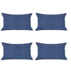 Set of 4 Blue Jacquard Lumbar Pillow Covers