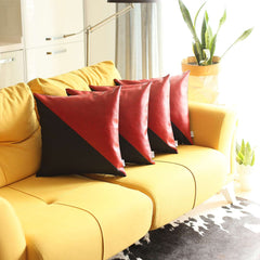 Set of 4 Red and Faux Leather Lumbar Pillow Covers