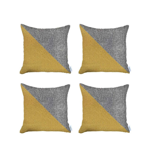 Set of 4 White and Yellow Diagonal Pillow Covers