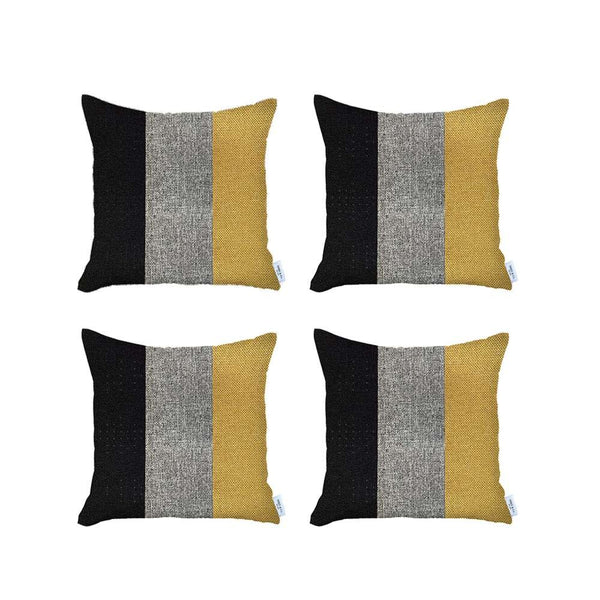 Set of 4 Modern Yellow Striped Pillow Covers