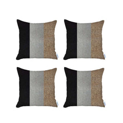 Set of 4 Modern Brown Striped Pillow Covers