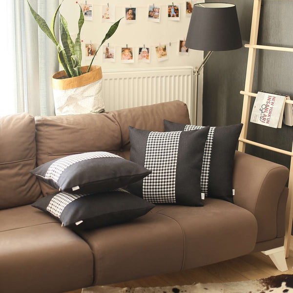 Set of 4 Black and White Houndstooth Pillow Covers