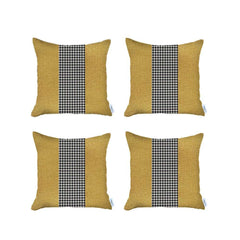 Set of 4 Yellow and Black Houndstooth Pillow Covers