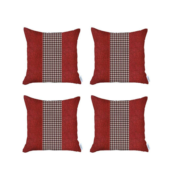 Set of 4 Red and Black Houndstooth Pillow Covers