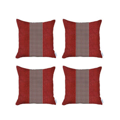 Set of 4 Red and Black Houndstooth Pillow Covers