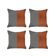 Set of 4 Brown Faux Leather Pillow Covers