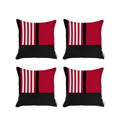 Set of 4 Red and Black Printed Pillow Covers