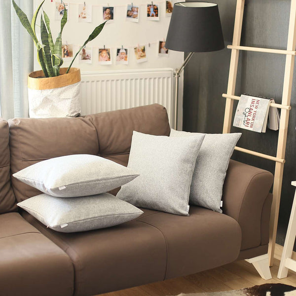 Set of 4 Light Gray Textured Pillow Covers