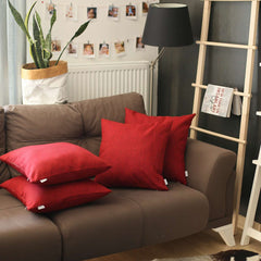 Set of 4 Red Textured Pillow Covers