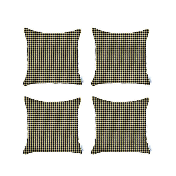 Set of 4 Pale Yellow Houndstooth Pillow Covers