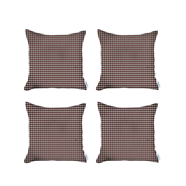 Set of 4 Red Houndstooth Pillow Covers