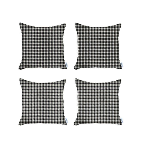Set of 4 Black Houndstooth Pillow Covers