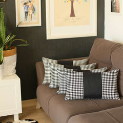 Set of 4 Black Houndstooth Lumbar Pillow Covers