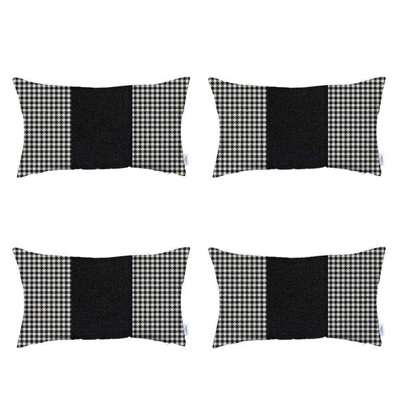 Set of 4 Black Houndstooth Lumbar Pillow Covers