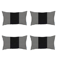 Set of 4 Black Houndstooth Lumbar Pillow Covers