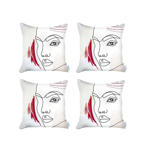Set of 4 Ivory Printed Boho Chic Pillow Covers
