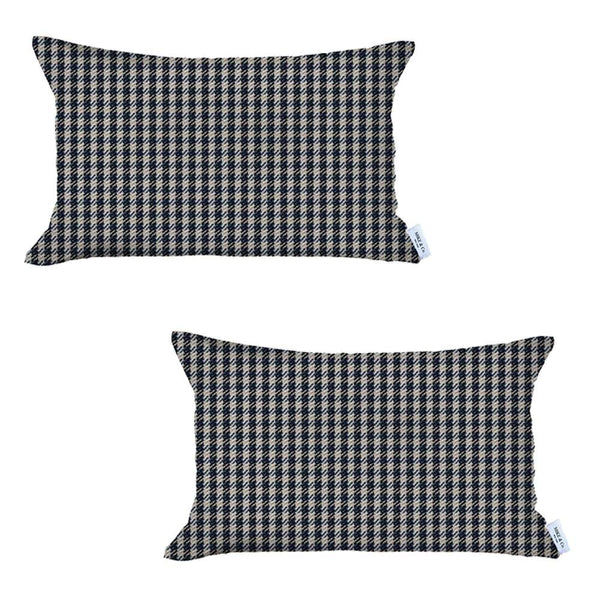 Set of 2 Gray Houndstooth Lumbar Pillow Covers